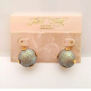 Vintage Kirks Folly Moon Dust Earrings Iridescent Blue Druzy Effect Gold Tone